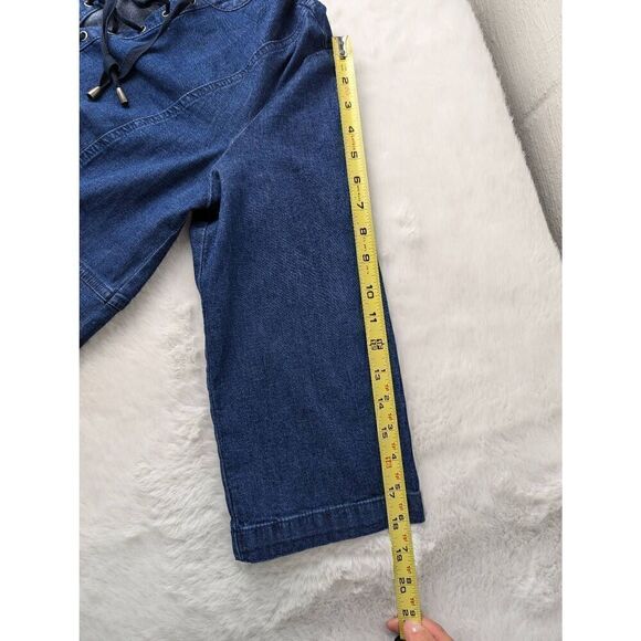 J Jill Denim Womens Shift Dress Blue Lace Up Tethered Hem 3/4 Sleeves Sz M Mediu - Picture 9 of 13